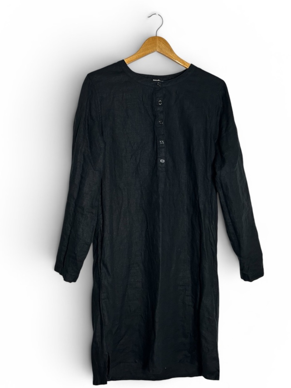 Garnet Hill 100% Linen Dress Black With Pockets Size 8